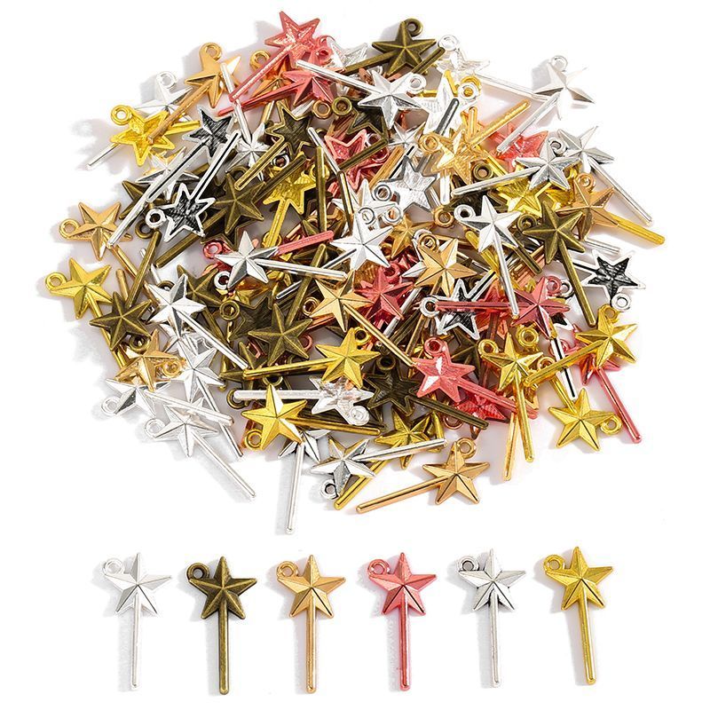 10PCS Star Magic Wand Charm for Jewelry Making Findings 12x25mm