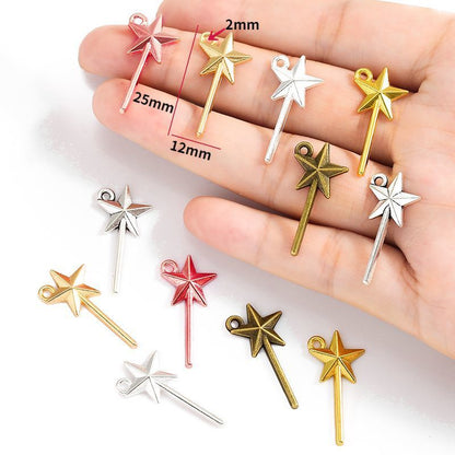 10PCS Star Magic Wand Charm for Jewelry Making Findings 12x25mm