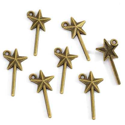 10PCS Star Magic Wand Charm for Jewelry Making Findings 12x25mm