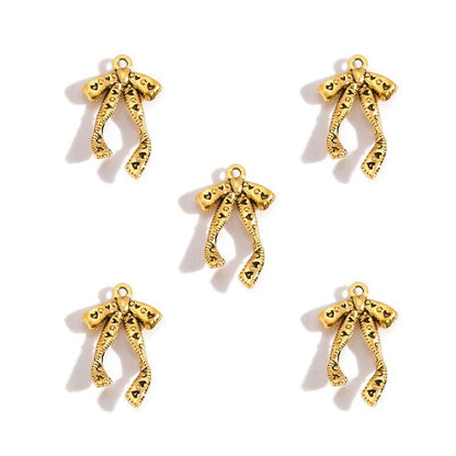 5PCS Antique Ribbon Charm for Jewelry Making Findings 15x26mm