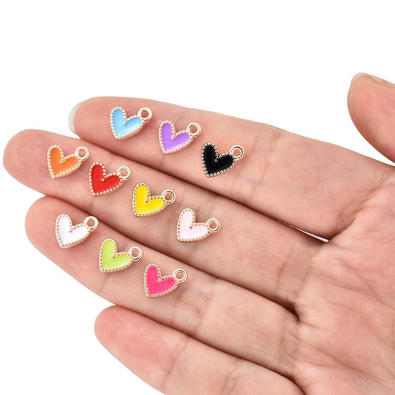 30PCS Colorful Heart Drop Charm for Jewelry Making Findings 9x9mm