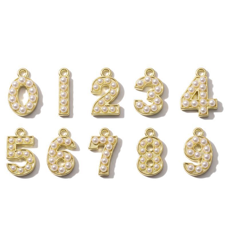 1PCS Number with Syn-Pearl Charm for Jewelry Making Findings 10x17mm