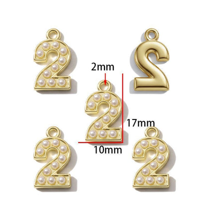 1PCS Number with Syn-Pearl Charm for Jewelry Making Findings 10x17mm