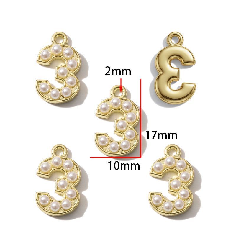 1PCS Number with Syn-Pearl Charm for Jewelry Making Findings 10x17mm