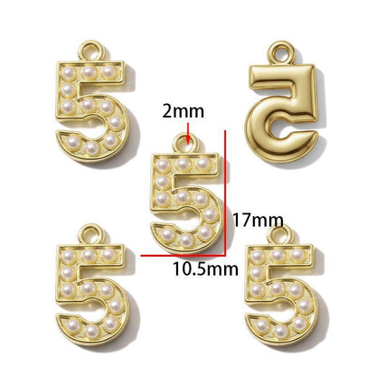 1PCS Number with Syn-Pearl Charm for Jewelry Making Findings 10x17mm