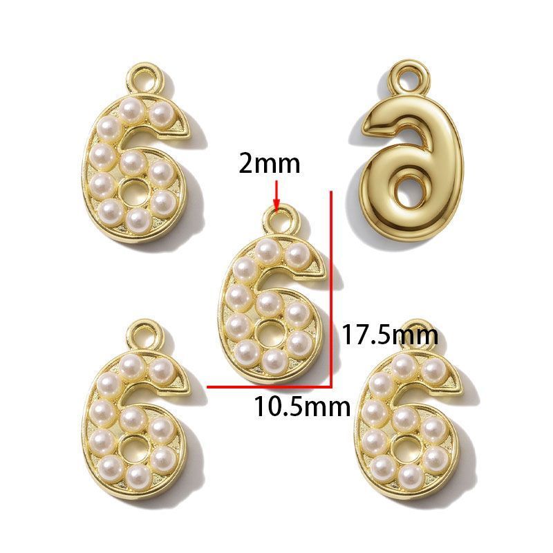1PCS Number with Syn-Pearl Charm for Jewelry Making Findings 10x17mm