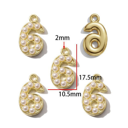 1PCS Number with Syn-Pearl Charm for Jewelry Making Findings 10x17mm