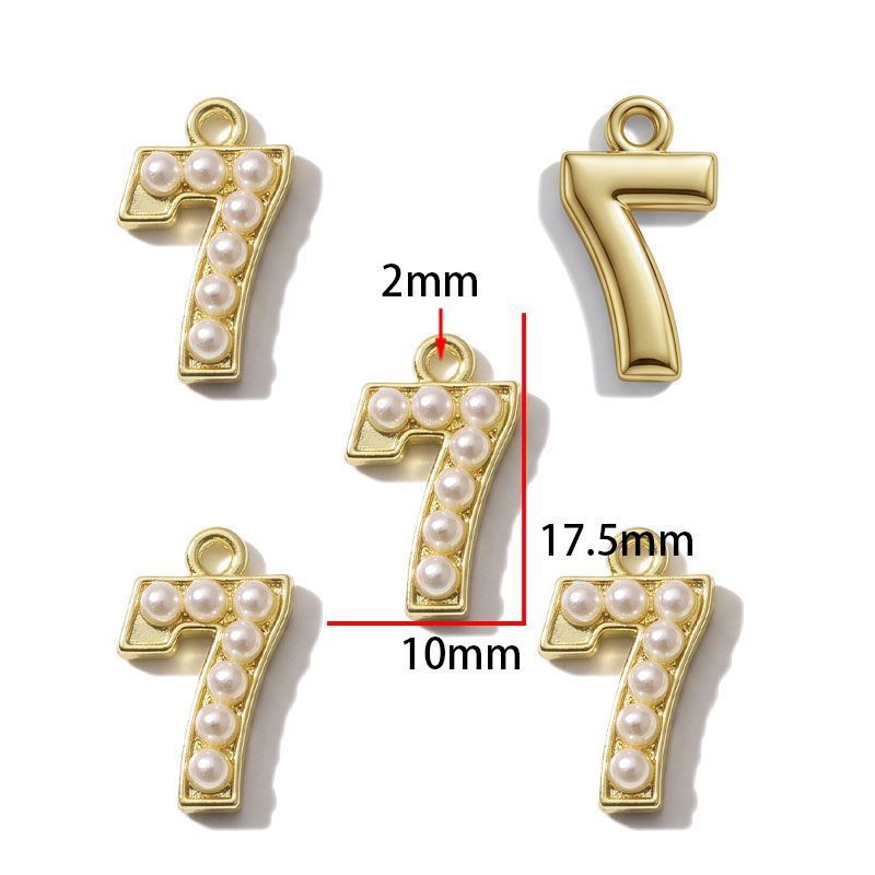 1PCS Number with Syn-Pearl Charm for Jewelry Making Findings 10x17mm