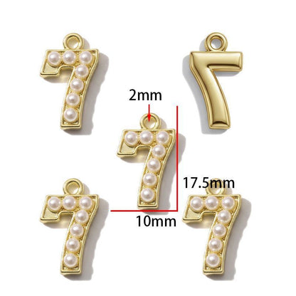 1PCS Number with Syn-Pearl Charm for Jewelry Making Findings 10x17mm