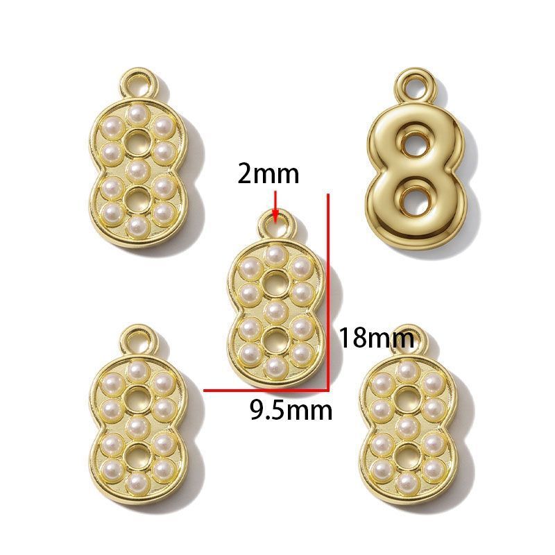 1PCS Number with Syn-Pearl Charm for Jewelry Making Findings 10x17mm