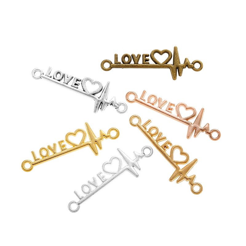 15PCS Love Heart Beats Charm for Jewelry Making Findings 12x34mm