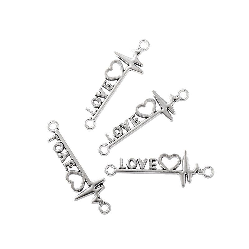 15PCS Love Heart Beats Charm for Jewelry Making Findings 12x34mm