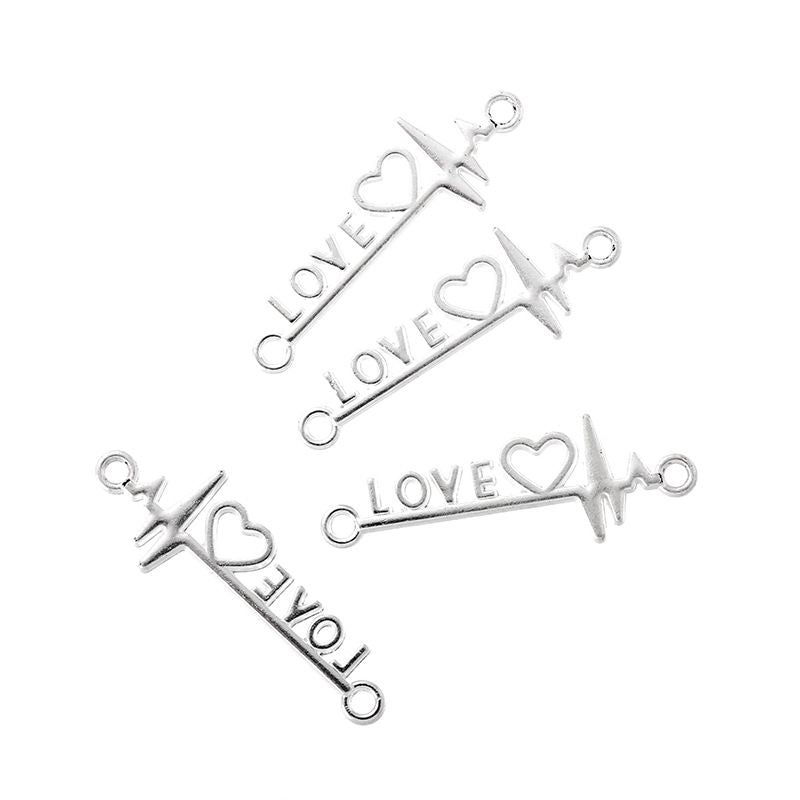 15PCS Love Heart Beats Charm for Jewelry Making Findings 12x34mm