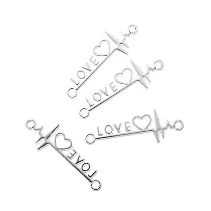 15PCS Love Heart Beats Charm for Jewelry Making Findings 12x34mm