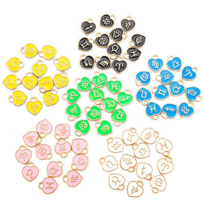 Heart Shape Zodiac Signs Theme Charm for Jewelry Making Findings 12x14mm