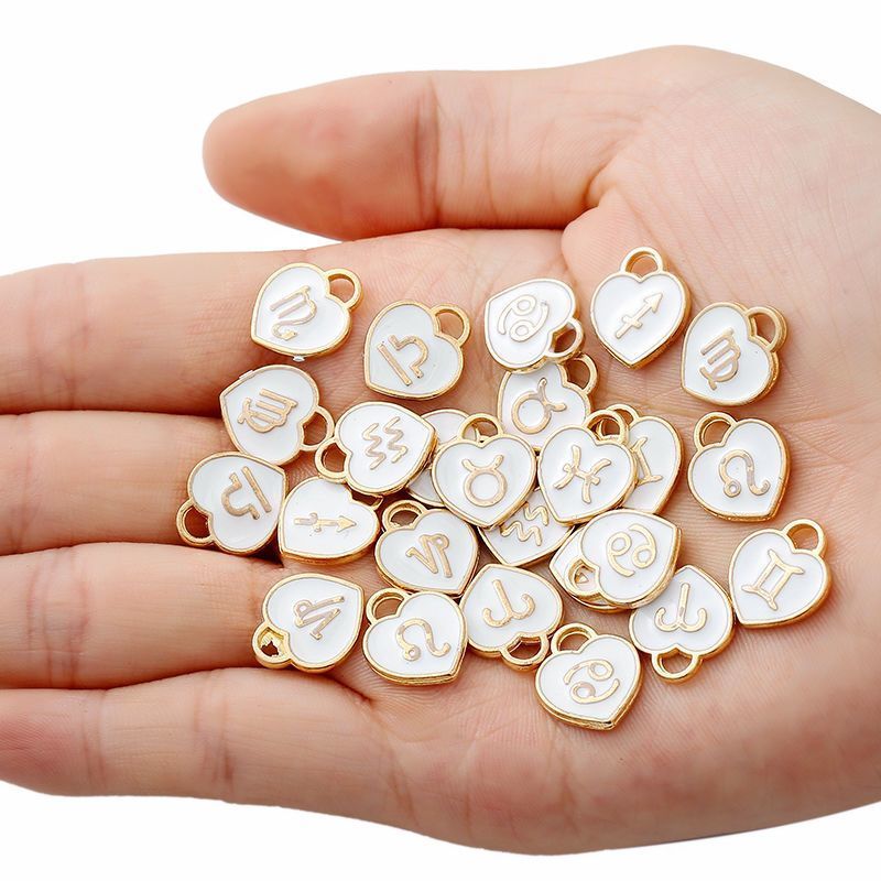 Heart Shape Zodiac Signs Theme Charm for Jewelry Making Findings 12x14mm