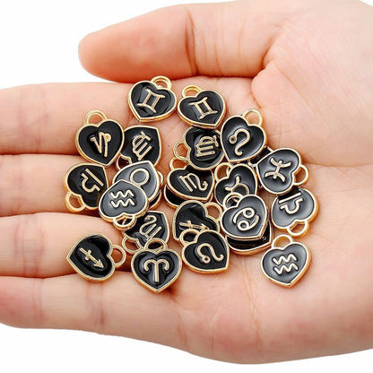 Heart Shape Zodiac Signs Theme Charm for Jewelry Making Findings 12x14mm