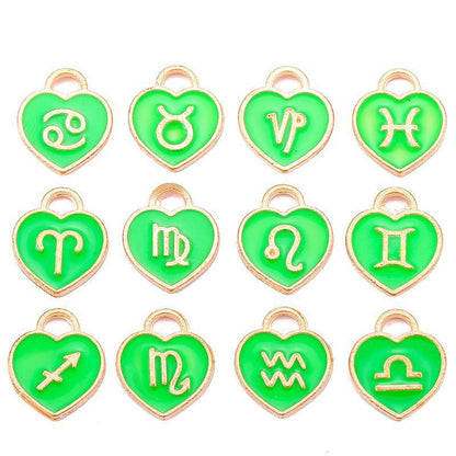 Heart Shape Zodiac Signs Theme Charm for Jewelry Making Findings 12x14mm