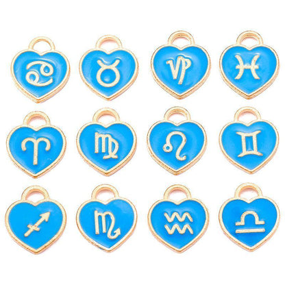 Heart Shape Zodiac Signs Theme Charm for Jewelry Making Findings 12x14mm