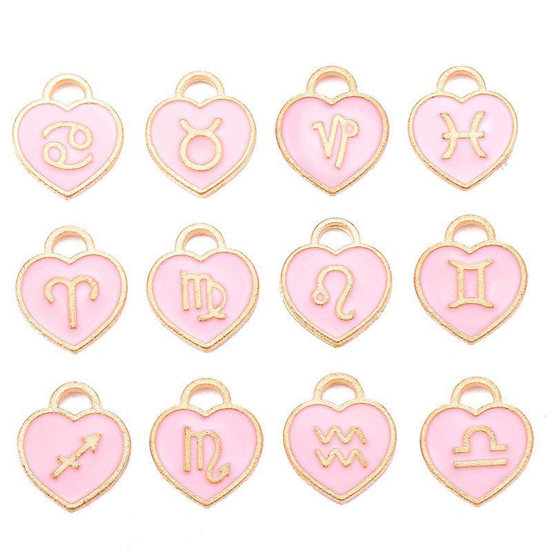 Heart Shape Zodiac Signs Theme Charm for Jewelry Making Findings 12x14mm