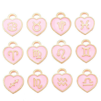 Heart Shape Zodiac Signs Theme Charm for Jewelry Making Findings 12x14mm
