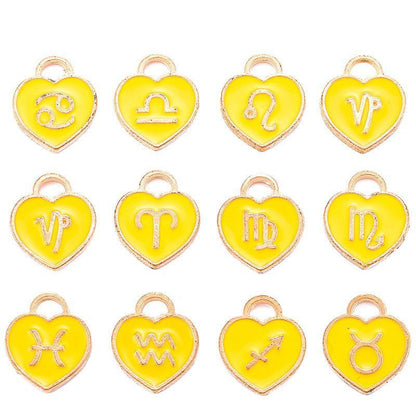 Heart Shape Zodiac Signs Theme Charm for Jewelry Making Findings 12x14mm