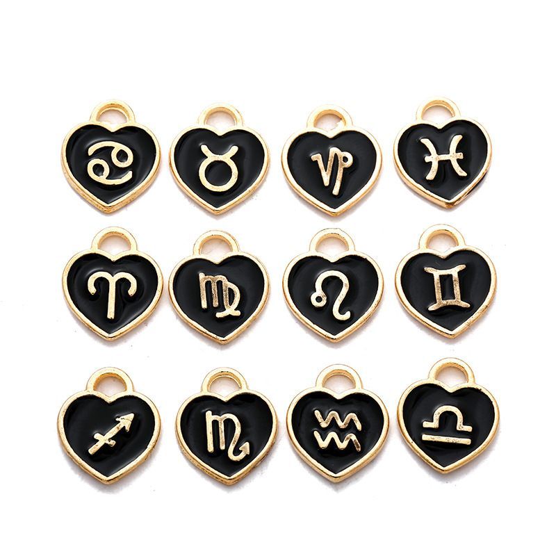 Heart Shape Zodiac Signs Theme Charm for Jewelry Making Findings 12x14mm