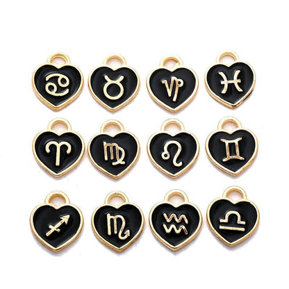 Heart Shape Zodiac Signs Theme Charm for Jewelry Making Findings 12x14mm