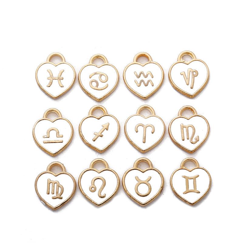 Heart Shape Zodiac Signs Theme Charm for Jewelry Making Findings 12x14mm