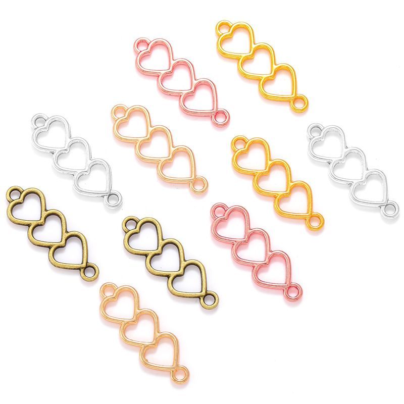 30PCS Triple Heart Connector for Jewelry Making Findings 8x24mm