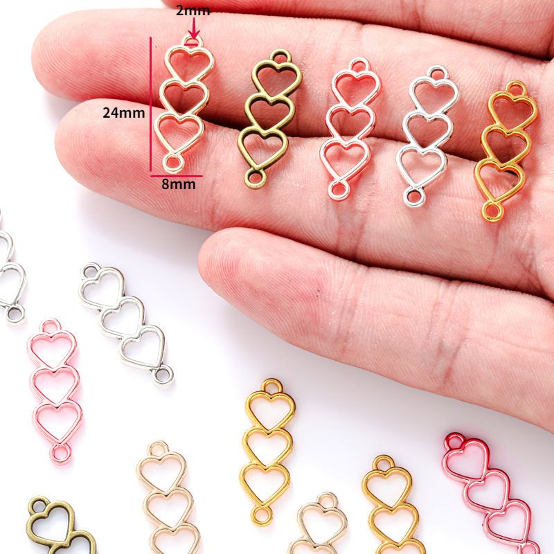 30PCS Triple Heart Connector for Jewelry Making Findings 8x24mm