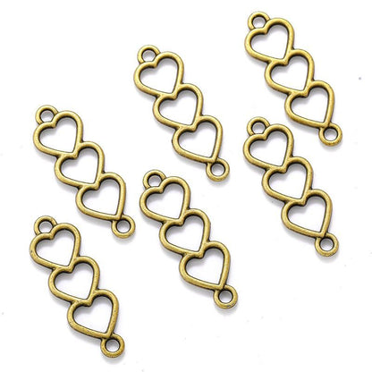 30PCS Triple Heart Connector for Jewelry Making Findings 8x24mm