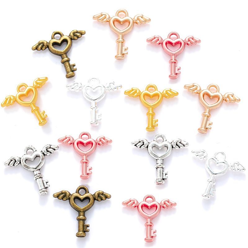 30PCS Angel Love Key Charm for Jewelry Making Findings 14x15mm