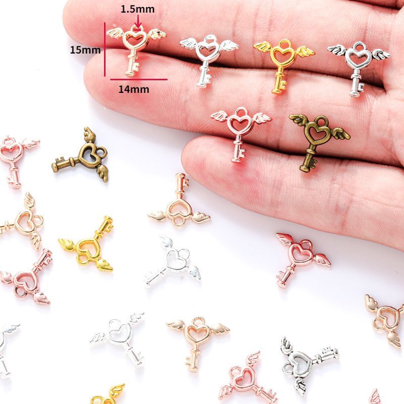30PCS Angel Love Key Charm for Jewelry Making Findings 14x15mm