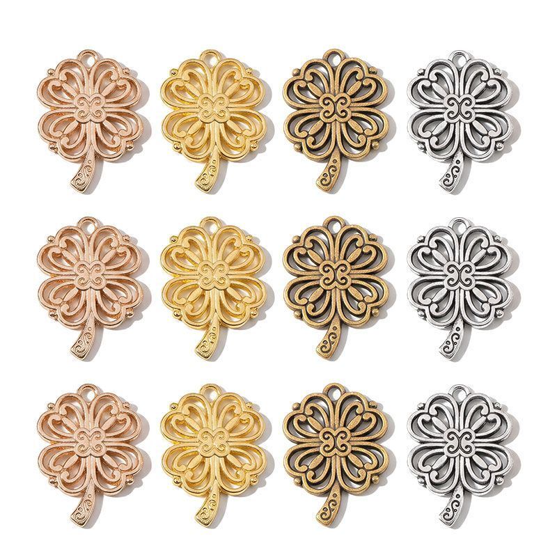 5PCS Ornate Four Leaf Clover Charm for Jewelry Making Findings 19x26mm