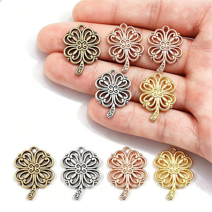 5PCS Ornate Four Leaf Clover Charm for Jewelry Making Findings 19x26mm