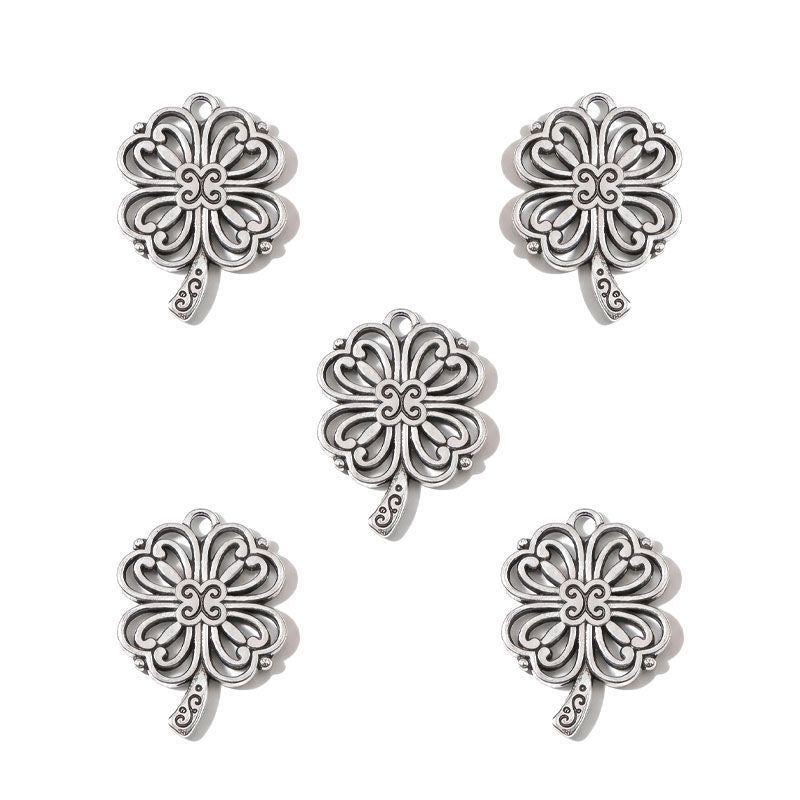 5PCS Ornate Four Leaf Clover Charm for Jewelry Making Findings 19x26mm