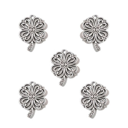 5PCS Ornate Four Leaf Clover Charm for Jewelry Making Findings 19x26mm