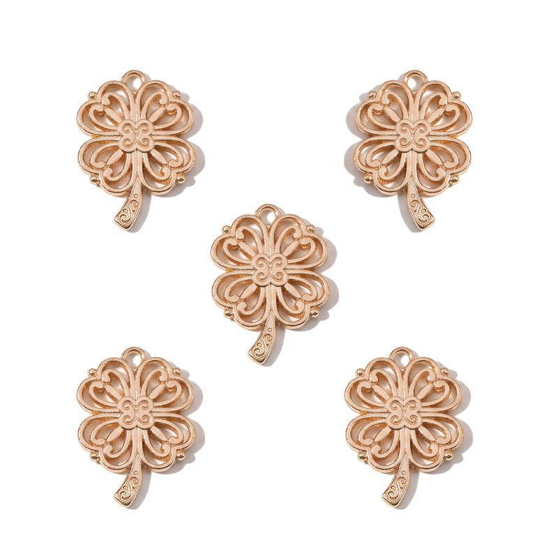 5PCS Ornate Four Leaf Clover Charm for Jewelry Making Findings 19x26mm