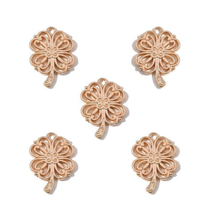 5PCS Ornate Four Leaf Clover Charm for Jewelry Making Findings 19x26mm