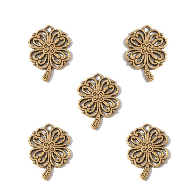5PCS Ornate Four Leaf Clover Charm for Jewelry Making Findings 19x26mm