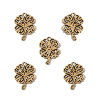 5PCS Ornate Four Leaf Clover Charm for Jewelry Making Findings 19x26mm