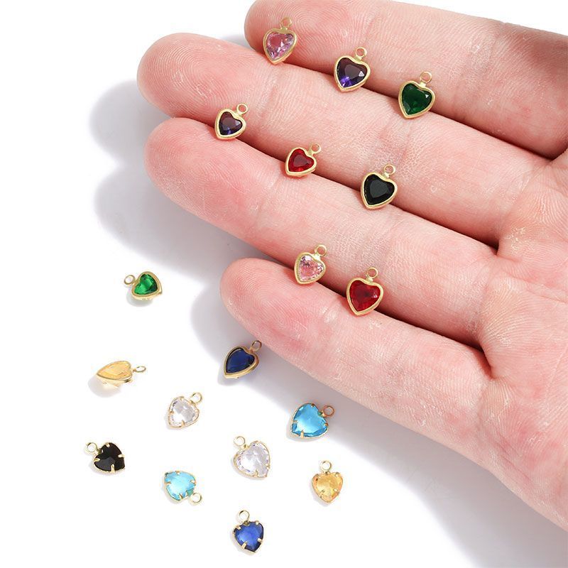 5PCS Color CZ Heart Charm for Jewelry Making Findings