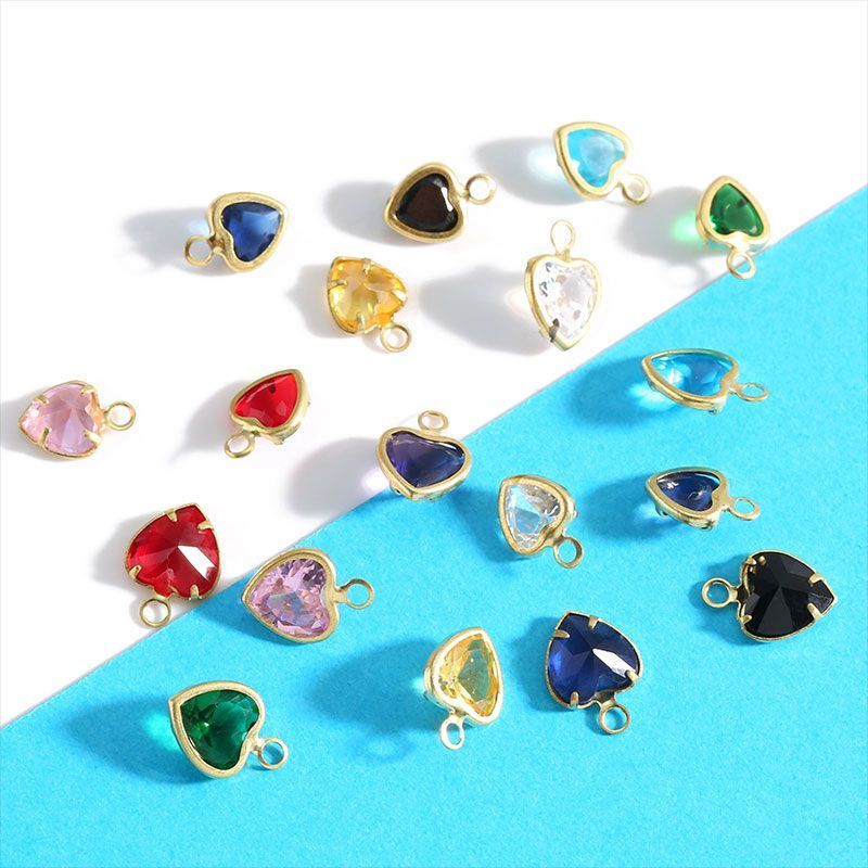 5PCS Color CZ Heart Charm for Jewelry Making Findings