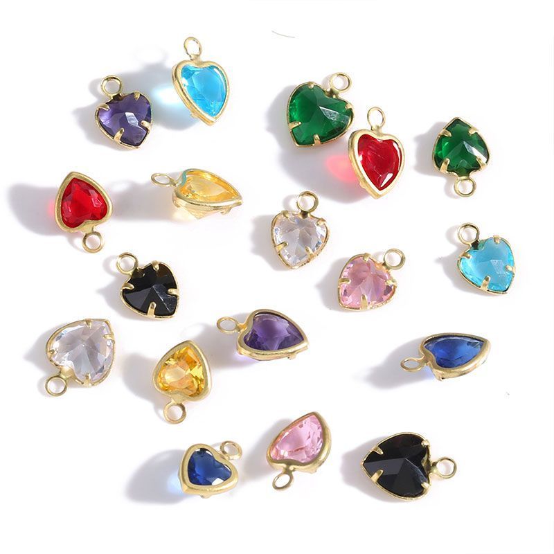 5PCS Color CZ Heart Charm for Jewelry Making Findings