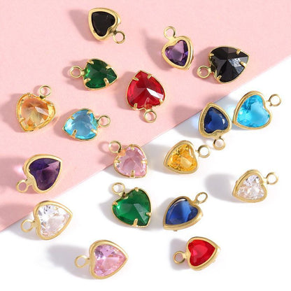 5PCS Color CZ Heart Charm for Jewelry Making Findings