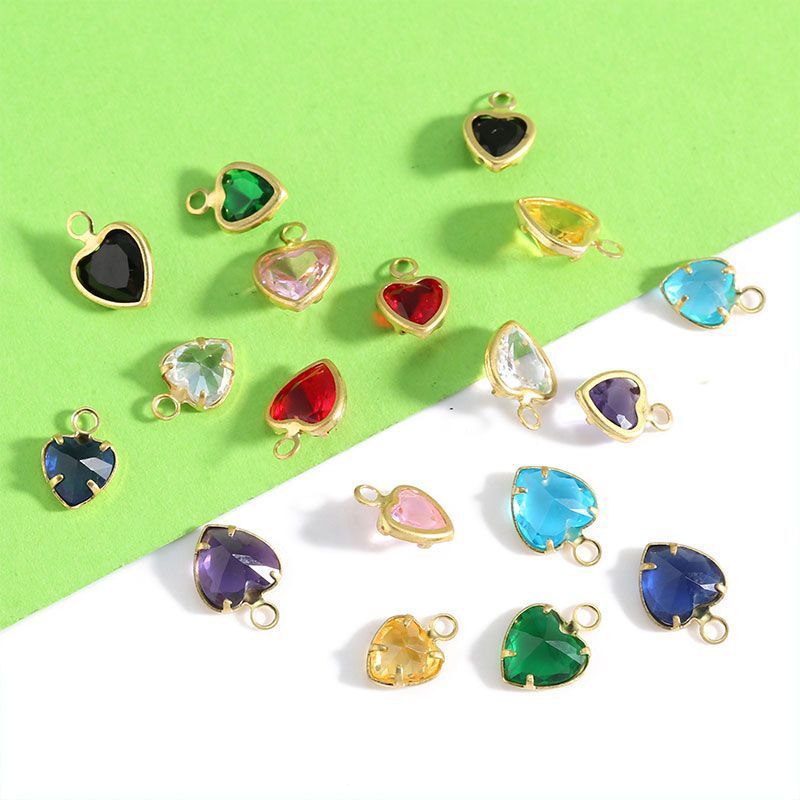 5PCS Color CZ Heart Charm for Jewelry Making Findings
