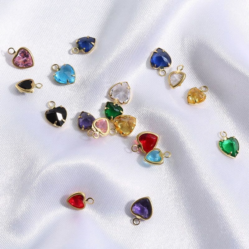 5PCS Color CZ Heart Charm for Jewelry Making Findings