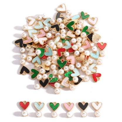 5PCS Colorful Heart With Drop Charm for Jewelry Making Findings