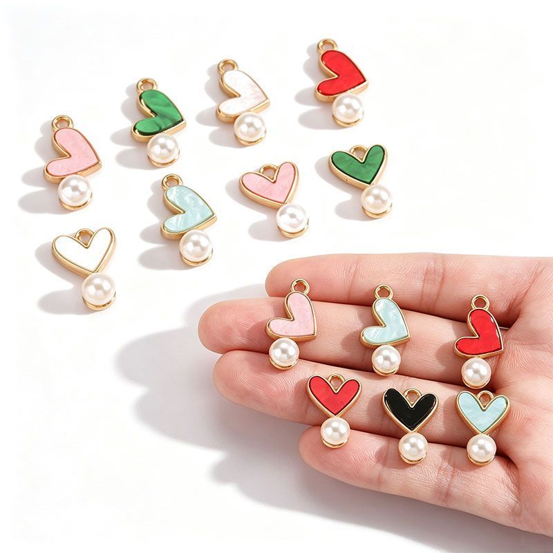 5PCS Colorful Heart With Drop Charm for Jewelry Making Findings